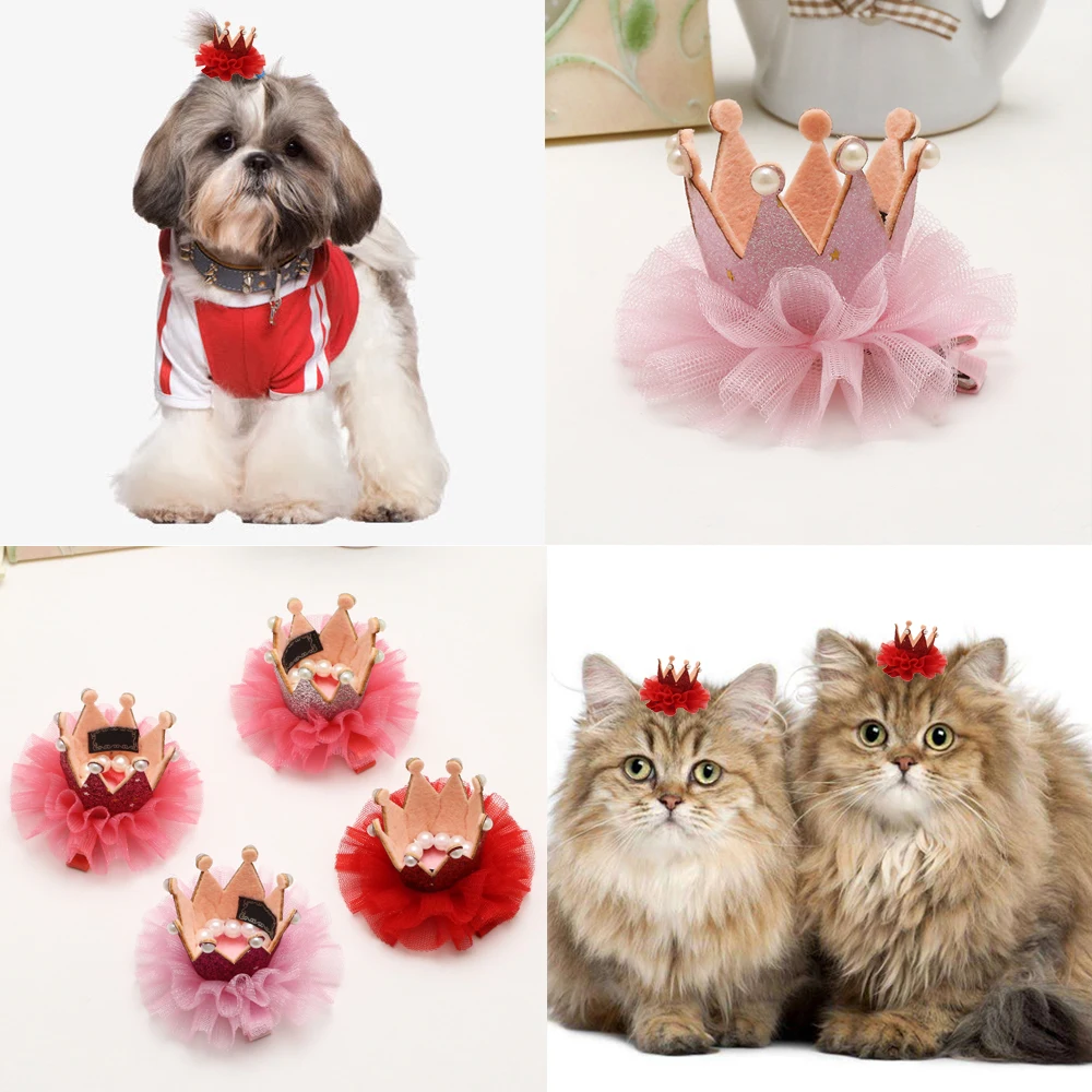 Dog Cat Pet Hair Clip Hairoins Cute Lace Princess Crown Wedding Birthday Party Photography Decoration Pet Supplies Gift