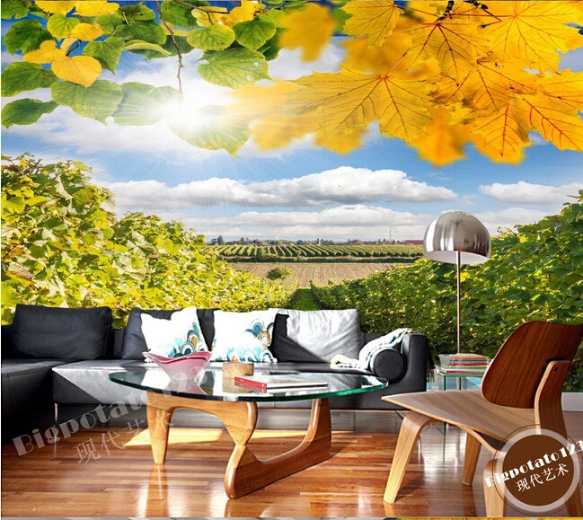 

Custom 3D large murals,beautiful fantasy yellow leaves vineyard manor landscape , living room sofa TV wall bedroom wall paper