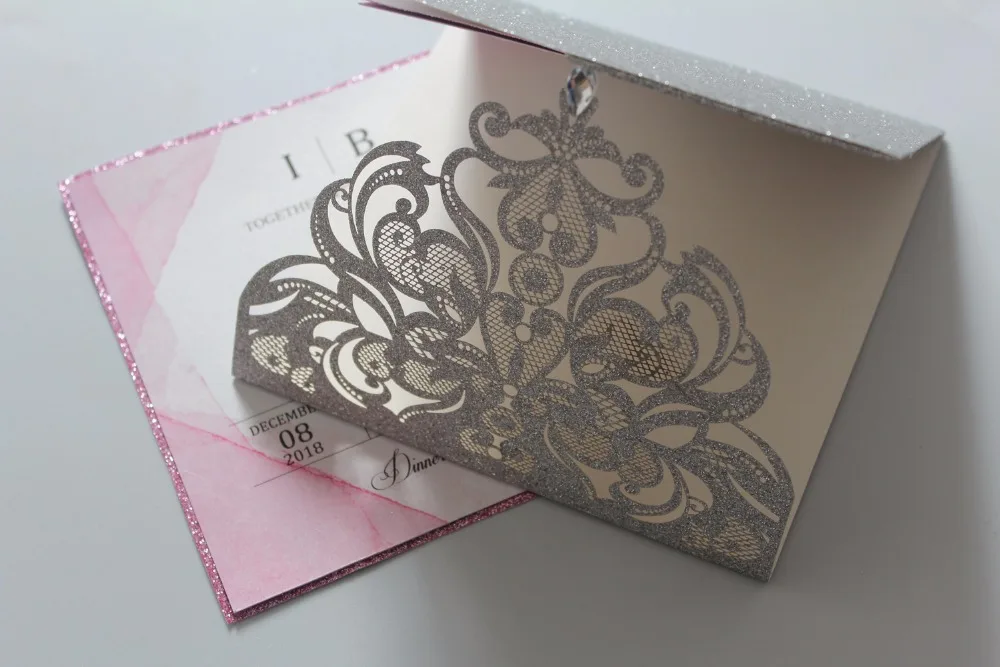 Silver Laser Cut Wedding  Invitation Set