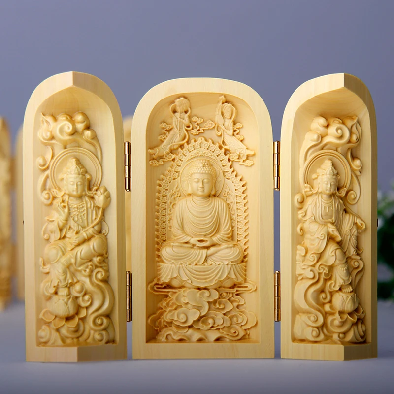 

Wooden Carving Ornament Buddha Statue Maitreya Guan Yin Handmade Handle Carved Gift Upscale Decoration