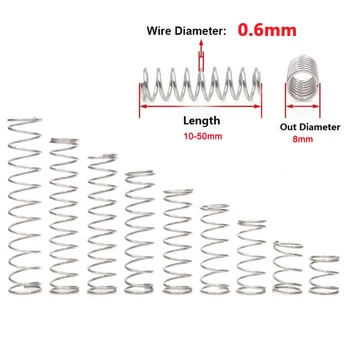 

10Pcs Compression Spring 304 Stainless Steel Non-corrosive Tension Spring Wire Dia 0.6mm Outer Dia 8mm Length 10-50mm