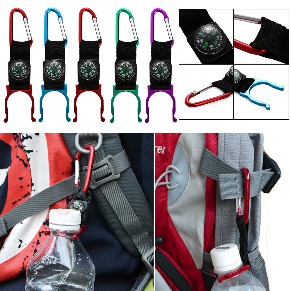 

1 Pcs Outdoor Multicolor Compass Camping Carabiner With Water Bottle Clip Holder Buckle Color Water bottle bracket parts Random