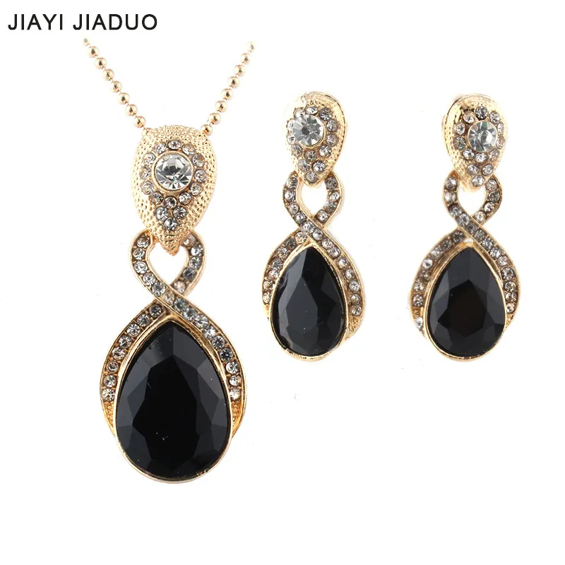 

jiayijiaduo Wedding Jewelry Imitation Pendant Necklace earrings set Green crystal Crystal Bridal Jewelry Sets for women gift