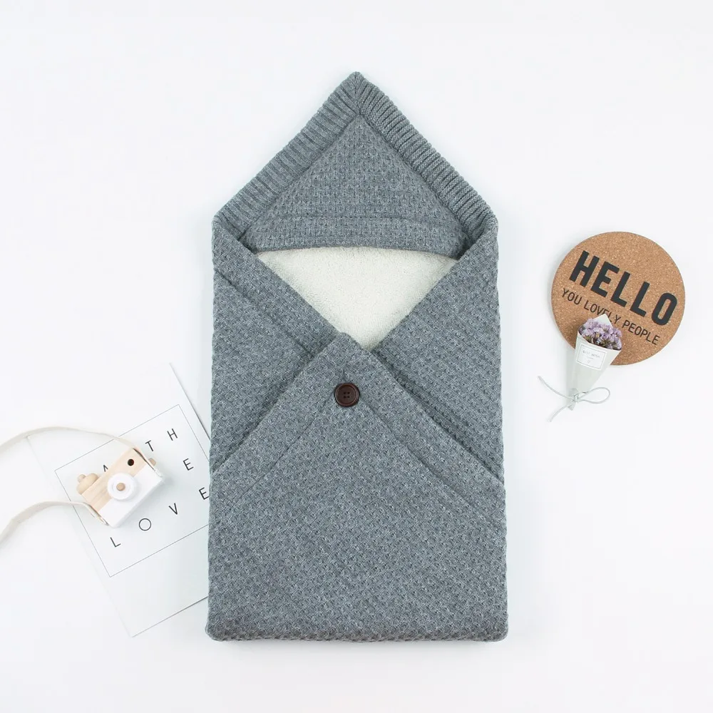 

Newborns Swaddle Blanket Autumn Winter Warm Muslin Baby Sleeping Blankets Solid Color Knitted for Infantil Bebes Bedding Wrapper