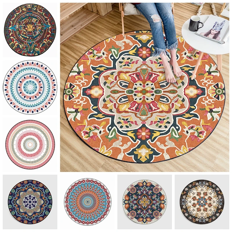 Persian Style Round Carpets For Living Room Bedroom Rugs And Carpets Classic Flower Decor Floor Mat Study Coffee Table Area Rugs