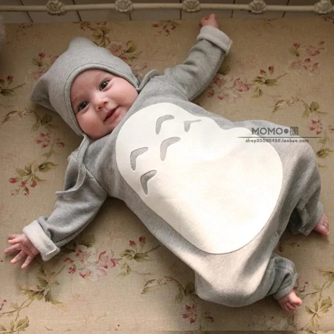 

New Arrival Autumn Baby Boy Baby Girl Rompers 2pcs My Neighbor Totoro Long Sleeve Newborn Baby Rompers+cute Hat Baby Clothes