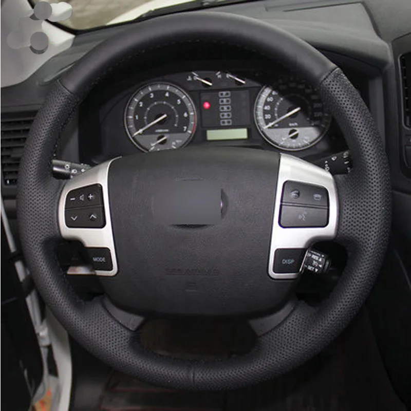 Черная кожаная ручная крышка рулевого колеса автомобиля для Toyota Land Cruiser 2008