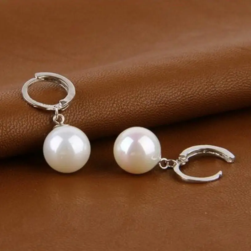 New Hot Simple 8 10 12mm Pearl Drop Earrings For Women 925 Sterling Silver Jewelry Pendientes Statement Dangle Earrings SAE17