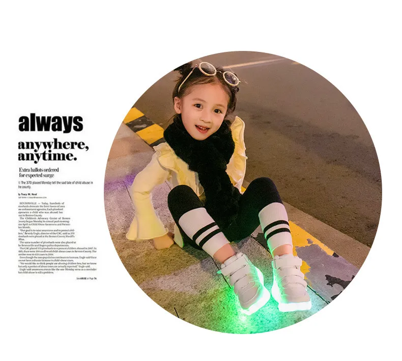 New usb charging glowing sneakers Kids Running led angel's wings kids with lights up luminous shoes girls' boys' shoes leather girl in boots