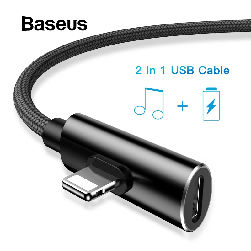 

Baseus 2 in 1 Audio USB Cable for iPhone Xs Max XR X Earphone Splitter Cable Fast Charging Adapter for iPhone 7 8 6 6s Plus Wire