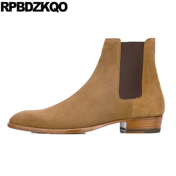 

plus size designer short boots slip on Men's shoes suede european high quality booties 2018 chelsea pointed toe genuine leather