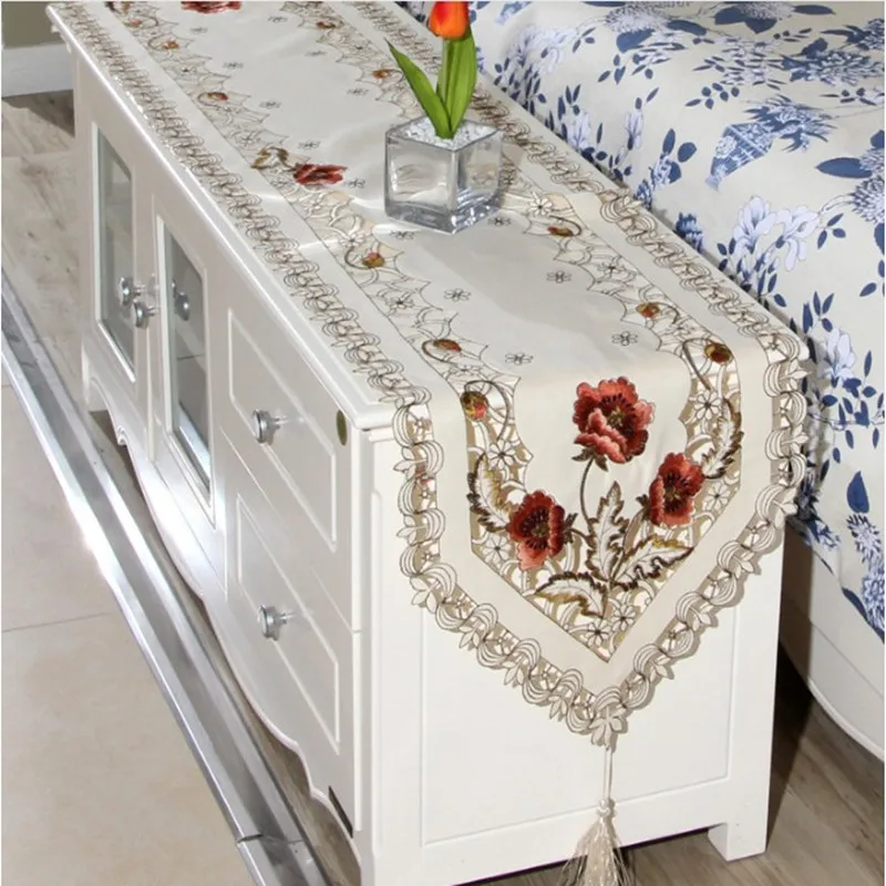 Delicate Embroidered Table Runner High Quality Polyester Decorative Delicate Embroidered Table Runner High Quality Polyester Decorative Cloth Flower Pattern Size 38 150 165 175 195 245 In Runners From Home