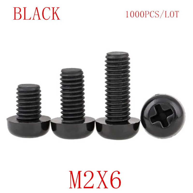 1000PCS wholesale M2*6 M2x6 black nylon plastic round pan head screw ...