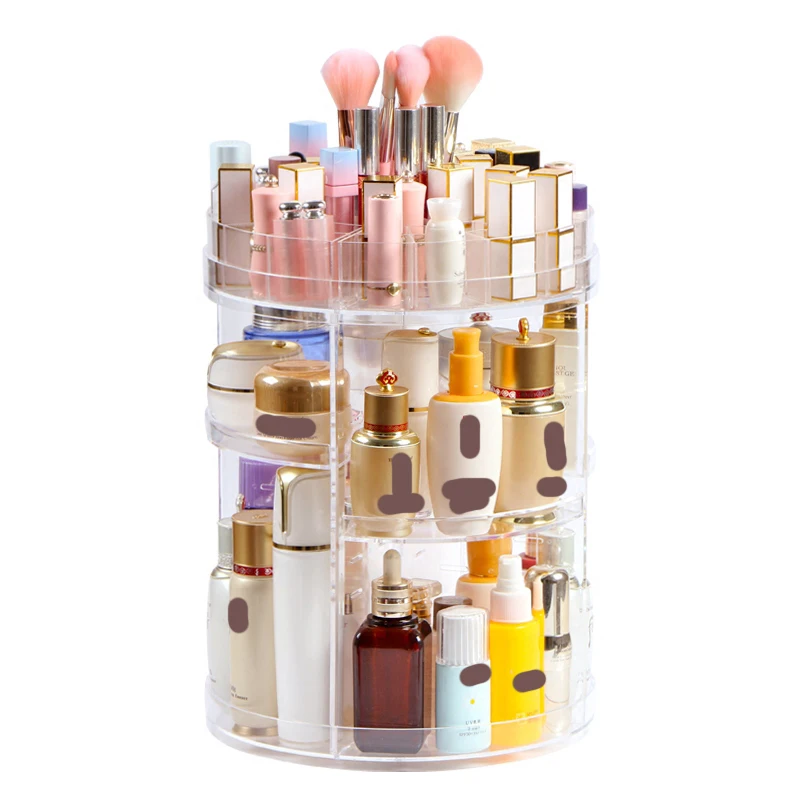 

Professional Clear Acrylic Cosmetic Storage Box Makeup Round Organizer Holder With 4Pcs Lipstick Storage Box
