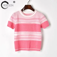 ORDEESON новые модные летние топы для девочек короткий рукав футболки Повседневная футболка с круглым вырезом свитер розовый прямо женская одежда