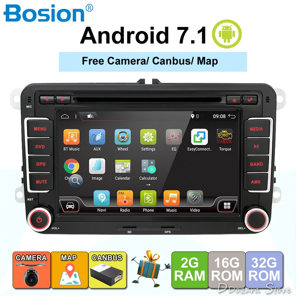 

32G Quad Core Android 7.1 2Din 7" Car DVD Player for Volkswage GOLF 5 6 POLO PASSAT CC TIGUAN TOURAN EOS SHARAN SCIROCCO CADDY