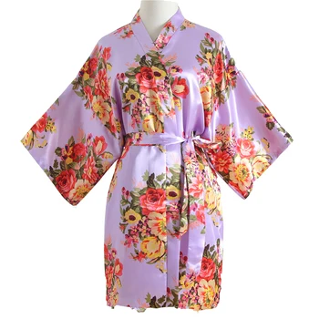 

Floral Loose Geisha Nightgown Rayon Kimono Bath Gown Bride Mini Spa Robe Nightwear Wedding Gift Sexy Women Bat-Sleeve Sleepwear