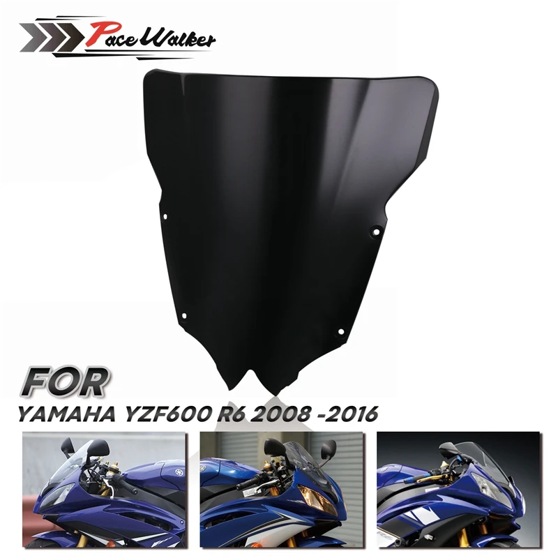 Черный ветровой экран с двойными пузырьками для Yamaha YZF600 R6 2008 2009 2010 2012 2013 2014 2015 2016