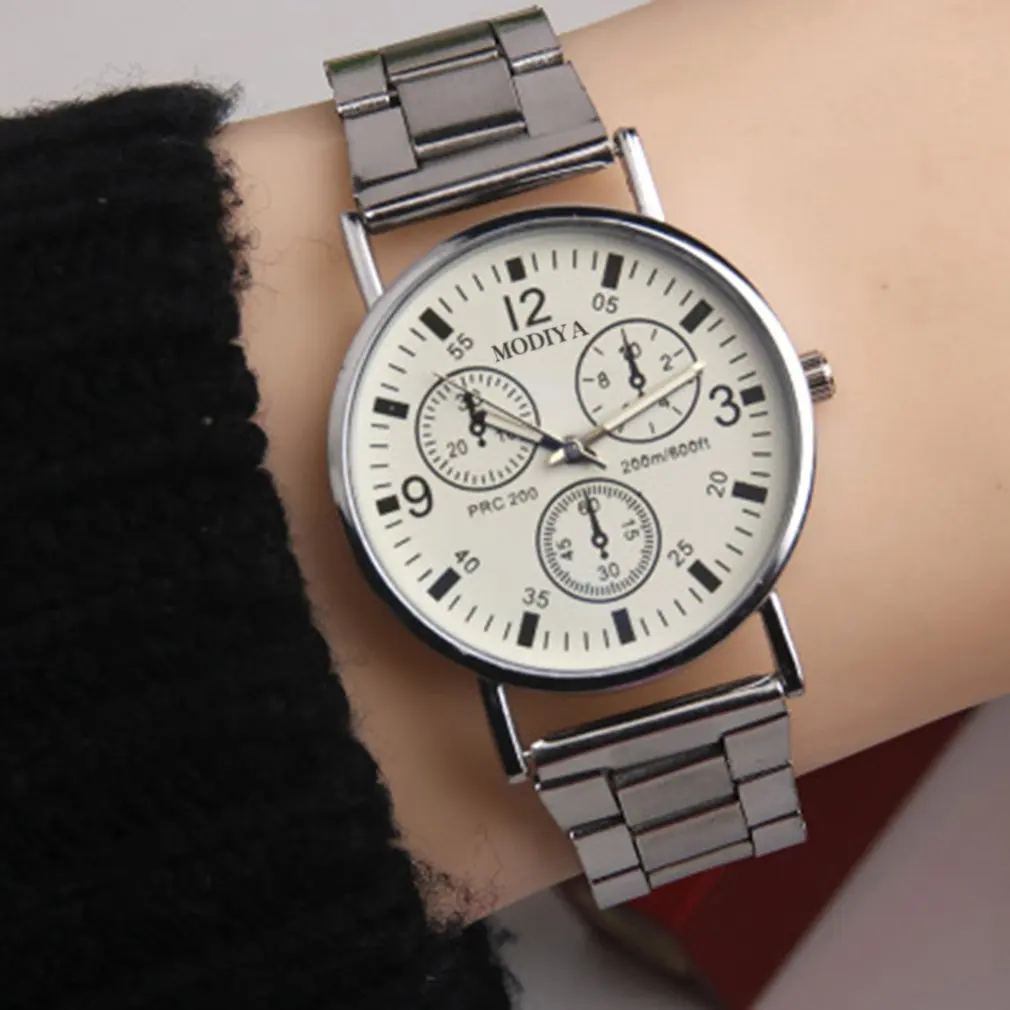 Трехглазый стальной ремень модные повседневные Роскошные Аналоговые кварцевые часы мужские часы с высокой точностью подарок - Цвет: Белый