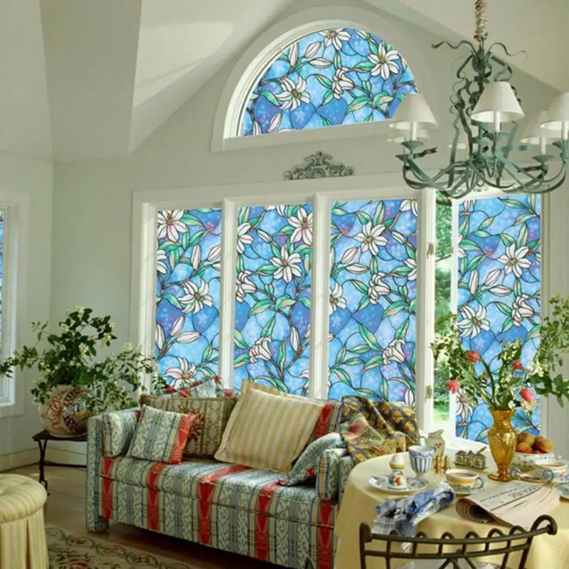 

45cm*100cm PVC Privacy Window Decorative Film Stained Glass Stickers Films Orchid Window Home Privacy DIY Decoration Home Decor