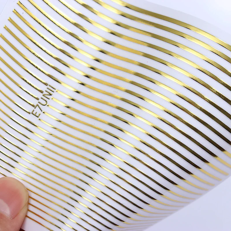 1 лист стикеры 3D на ногти Nail Art Золотой Металл самоклеющиеся полосатая форма смешанные узоры переводные наклейки 3D украшение для ногтей