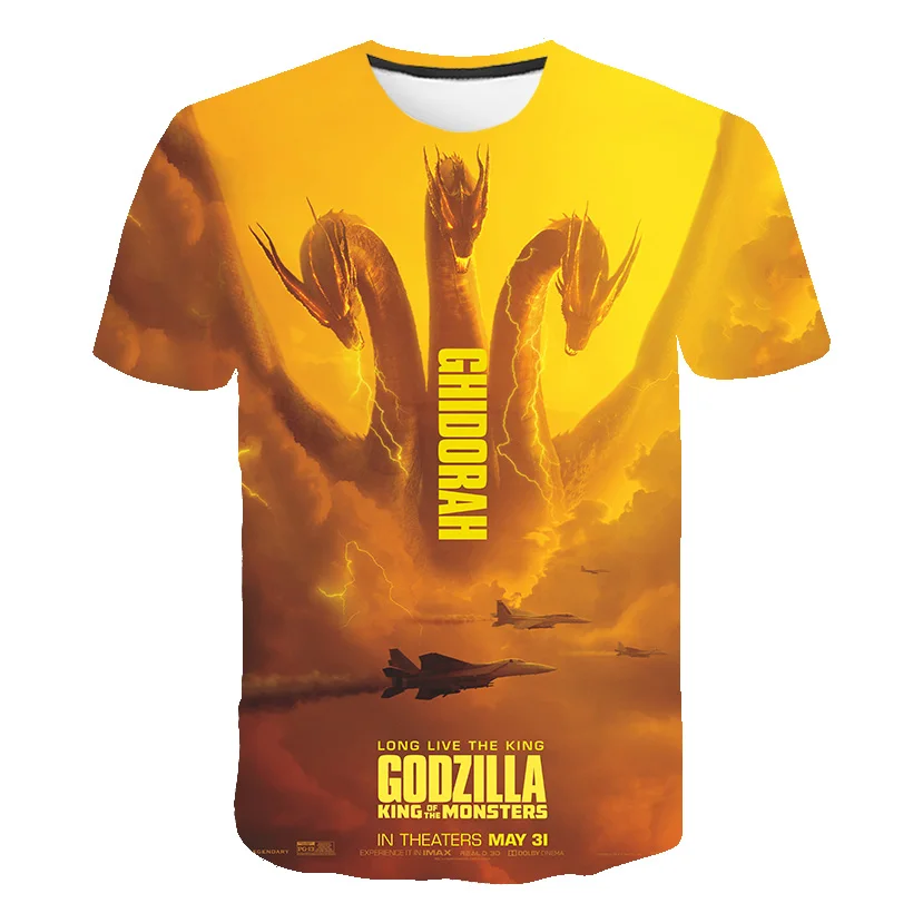 

Godzilla 2 king of monsters T-shirt short-sleeved men and women movie peripheral casual 3D half-sleeve shirt T-shirt