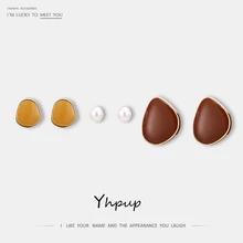 Yhpup, 3 пар/уп., Корейская медь, эмаль, имитация жемчуга, серьги-гвоздики, ювелирные изделия с искусственным жемчугом, S925 минималистичный подарок для девочки