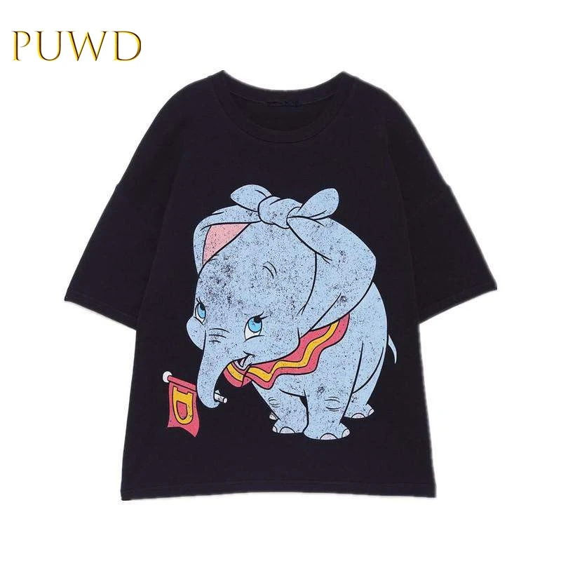

PUWD summer new short-sleeved women, loose cartoon print sleet fashion T-shirt