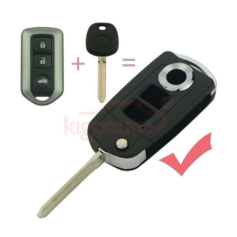 

kigoauto refit Flip Remote Key Shell 3 Button For Toyota Highlander TOY43 Uncut Blade modified Fob Case