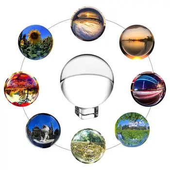 

H&D 70mm Photography Crystal Ball Ornament With Base FengShui Globe Divination Quartz Healing Glass Sphere Home Office Decor