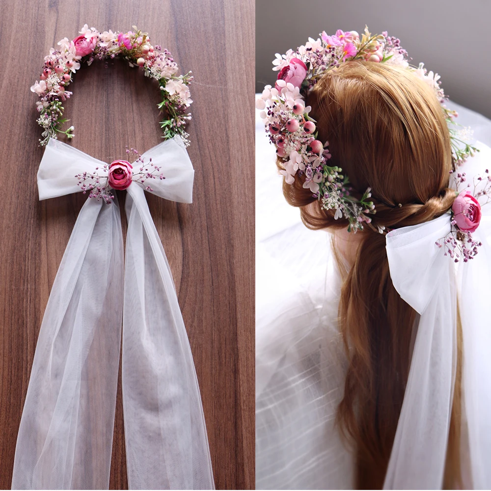 New arrival romantic flower head garland Wreath hairwear veil bridal