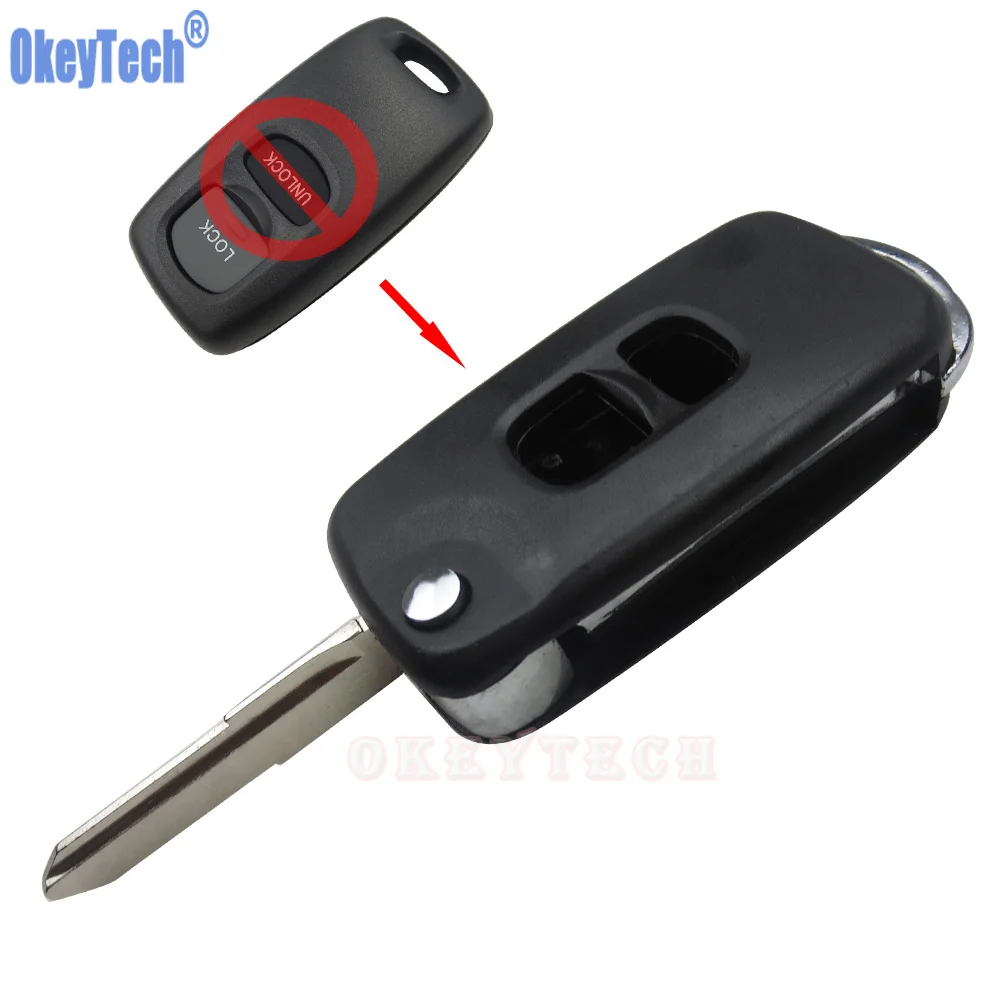 

OkeyTech New Modified 2 Buttons Flip Folding Car Remote Key Uncut Blade For Mazda 3 5 6 MPV Protege 5 Replacement FOB Case Cover