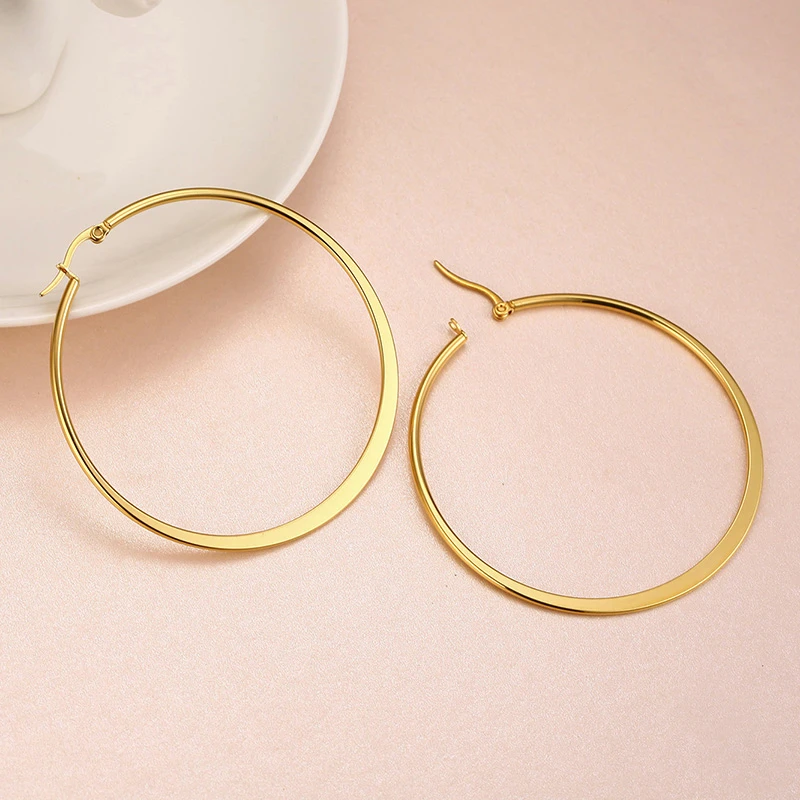 Vnox, простые серьги-кольца большого размера для женщин, антиаллергенные, нержавеющая сталь, классические круглые серьги в стиле хип-хоп, Женские Ювелирные изделия - Окраска металла: Золотой цвет