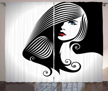 

Contemporary Curtains Abstract and Artistic Woman Silhouette Cosmetics Glamor Hairstyle Femininity Living Room Bedroom Window