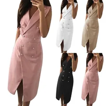 LASPERAL 2018 Autumn Women’s Vest Suit Collar Sleeveless Button-style Slim Dress Outfits Formal Breasted Sleeveless Plus Size