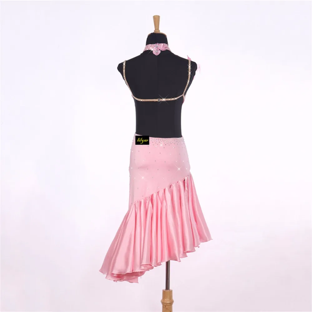 Sexy Lady Latin Dancing Dresses Pink Nice Quality Rhinestone Fashion Women Adult Professional Tango Ballroom Dancing Skirts 1047