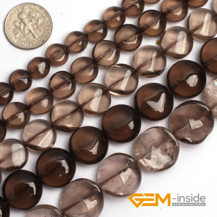 

Smoky Quart : Coin Shape Smoky Quartzs Bead Natural Stone Beads DIY Beads For Fashion Jewelry Making Strand 15" Free Shipping