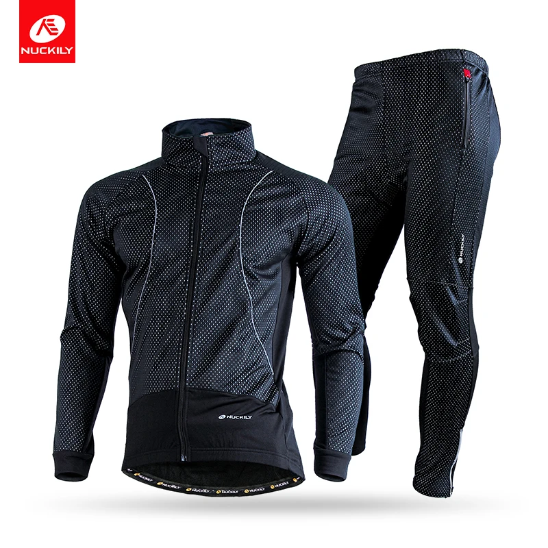 Beste NUCKILY mannen Winter Fietsen Pak Winddicht Fiets Jas Outdoor Ademend Foam Pad Thermische Fiets Jersey Kleding NJ525NS358