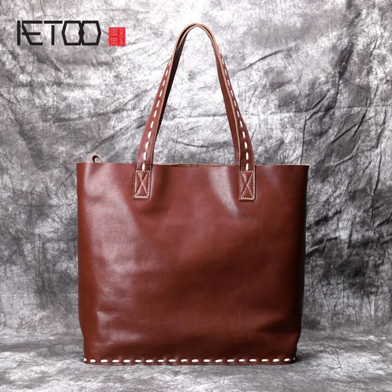

BJYL Original fashion trend retro leather handbags handmade suede leather handbag temperament shoulder bag big bag