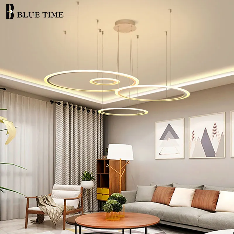 

Circle Acrylic LED Chandeliers Lighting For Living Room Bedroom Dining Room Modern Home Coffee&White&Black Body LED Chandeliers