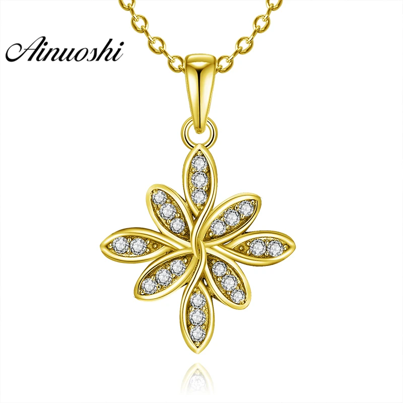 

AINUOSHI 10K Solid Yellow Gold Pendant Flower Pendant SONA Simulated Diamond Women Men Jewelry Leaf Design 1.8g Separate Pendant