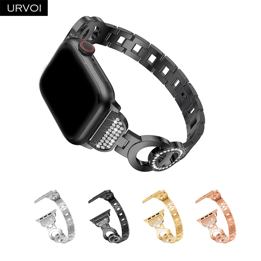 URVOI band для Apple Watch series 6 SE 5 4 3 2 1 link браслет девочек модные двойные круги Циркон
