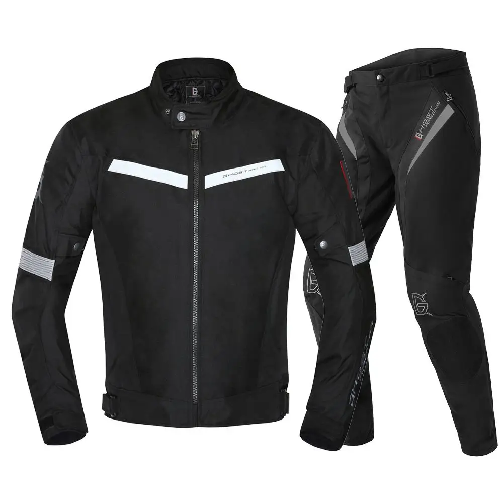 GRY02 Black GR-K03 GHOST RACING мотоциклетная куртка+ мото штаны ветрозащитная водонепроницаемая куртка для езды на мотоцикле - Цвет: GRY02 Black GR-K03
