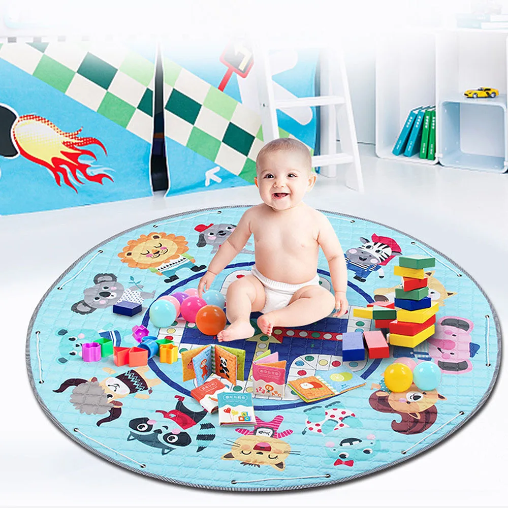 

MrY Portable Baby Folding Play Mat Cartoon Non-Slip Crawl Pad Outdoor Camping Mat Children Carpet Rugs Toys Pouch Round Storage Bag