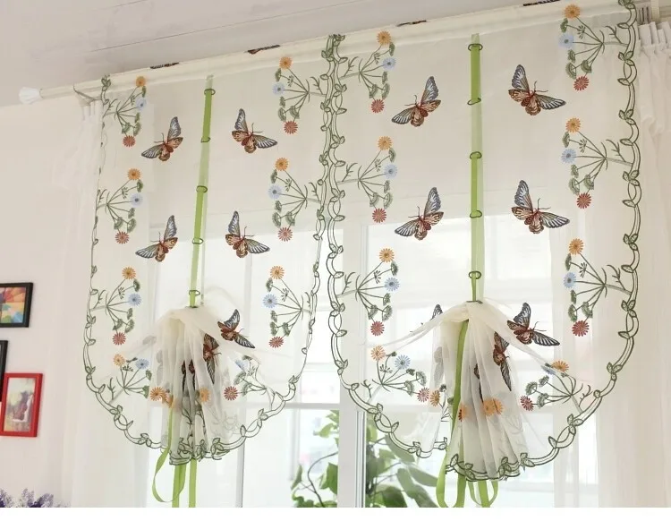 Деревенский дизайн с бабочкой над цветами, занавеска, подъемная прозрачная занавеска, панель для кафе, отеля, домашний декор, занавески с изображением бабочки, тюль