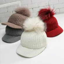 Зимние женские вязаные вручную, шерстяные кепки-бейсболки для мужчин и женщин, подростков, твердая Регулируемая Шапочка с помпоном для взрослых