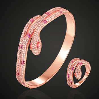 

Zlxgirl Perfect Shape Red color snake pave setting bangle with ring jewelry sets luxury brand cubic zircon wedding accessory set
