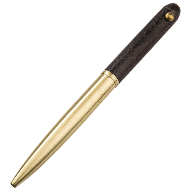Винтажная гелевая ручка с черными чернилами из чистой меди для путешествий, офиса, бизнеса, шариковая ручка из дерева и металла - Цвет: Brownish Black
