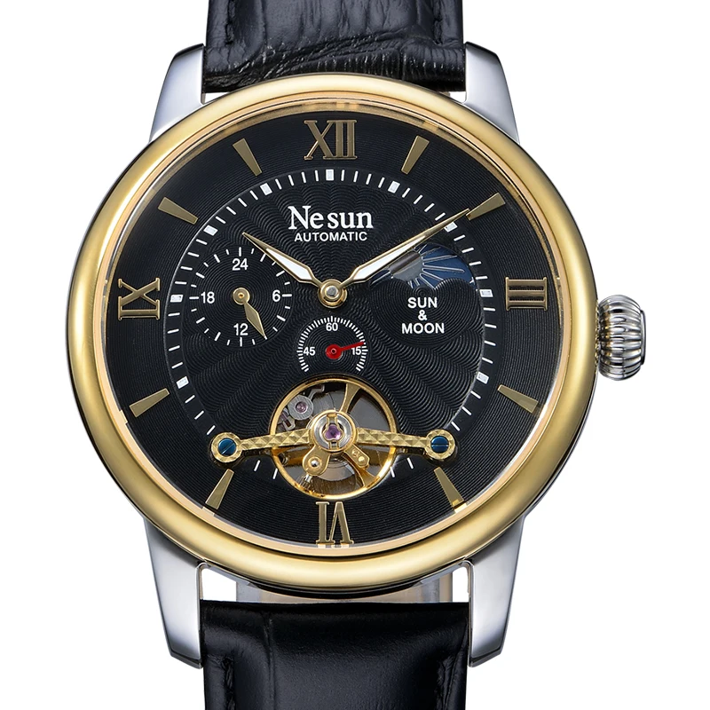 

Switzerland NESUN Skeleton Luxury Brand Flywheel Automatic Mechanical Men's Watches Sapphire Waterproof Sun Phase Clock N9031\