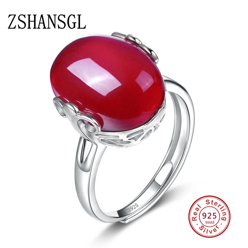 

Hollow Flower Band Oval Natural Stone Rings For Women Vintage Antique Silver Red And Green Stone Fashion Jewelry With 925 Stamp